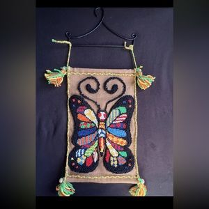 Vintage Tapestry Knit Rug Macrame “LIKE” Wall Hanging Butterfly w/Hanger NOTES…